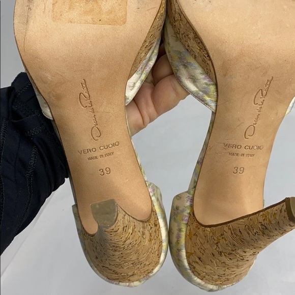 Oscar de la Renta Sz 39 Peep Toe Cork Heel D'orsay - Picture 10 of 12